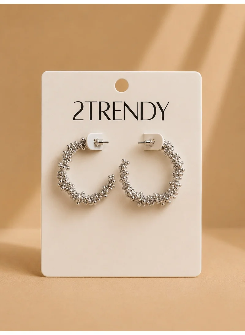 2Trendy Women's Silver-Tone Beaded Hoop Earrings