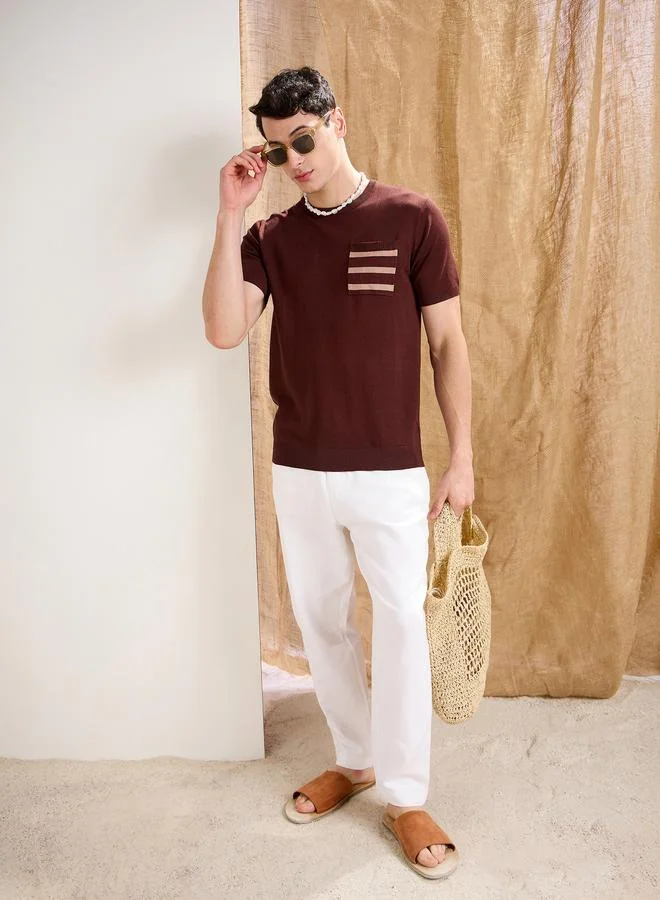 ساسافراس تيشيرت ساسافراس براون محبوك بجيوب متباينة فاخر