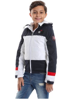Andora Quilted Pattern Double Face Waterproof Boys Jacket _ White & Navy Blue  - Image 5