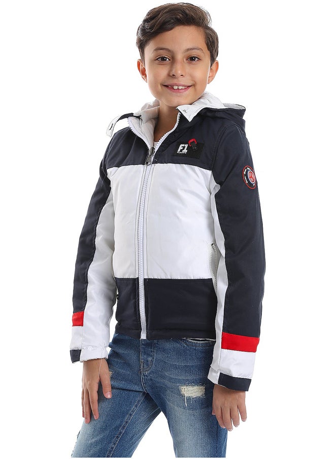 Andora - Quilted Pattern Double Face Waterproof Boys Jacket _ White & Navy Blue - Image 1