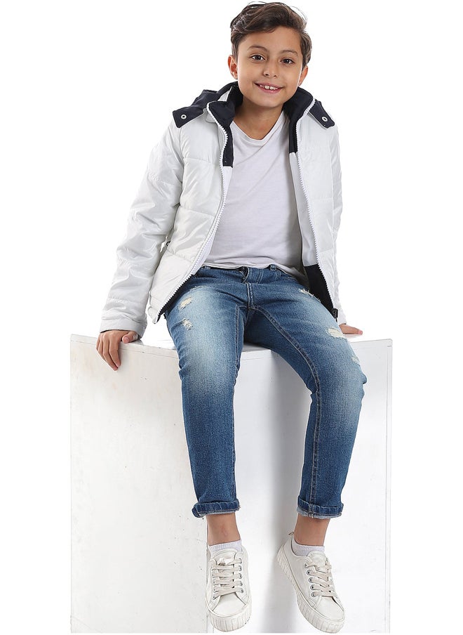 Andora - Quilted Pattern Double Face Waterproof Boys Jacket _ White & Navy Blue - Image 1