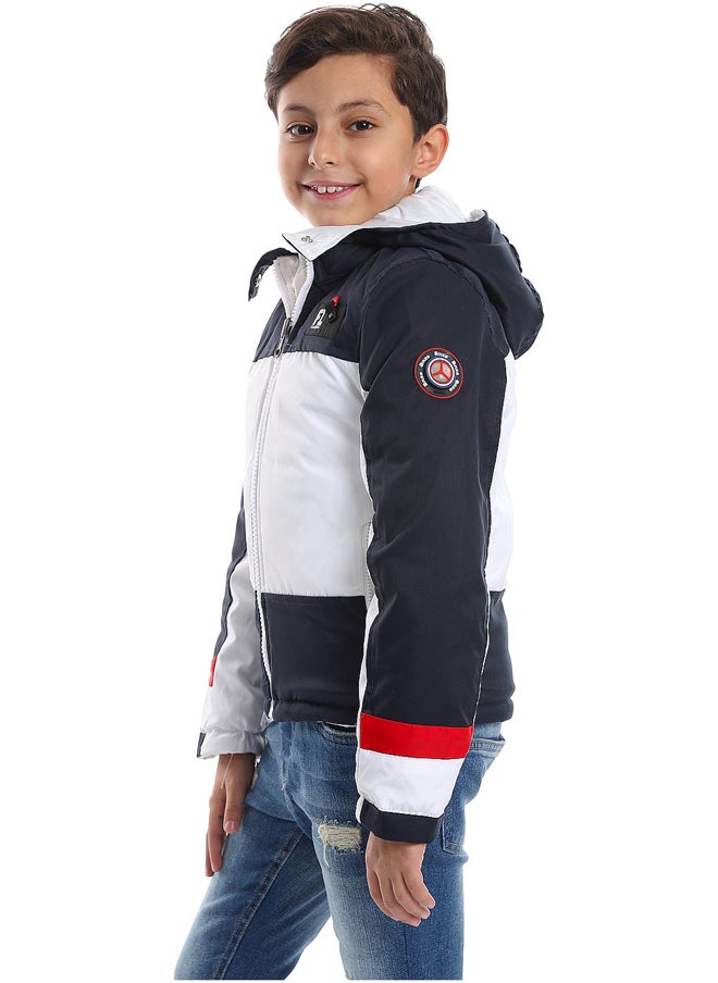 Andora - Quilted Pattern Double Face Waterproof Boys Jacket _ White & Navy Blue - Image 1