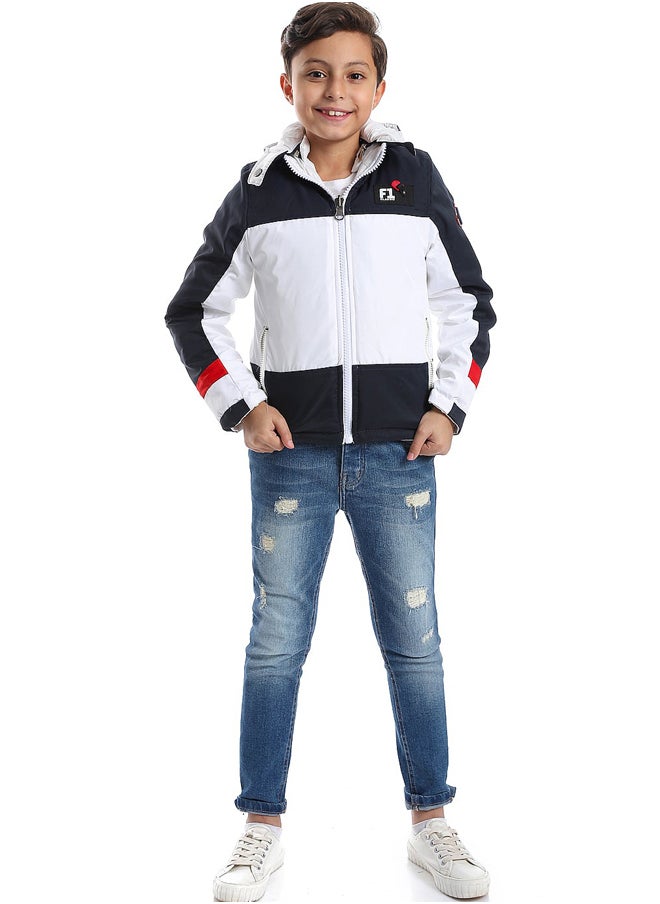 Andora - Quilted Pattern Double Face Waterproof Boys Jacket _ White & Navy Blue - Image 1