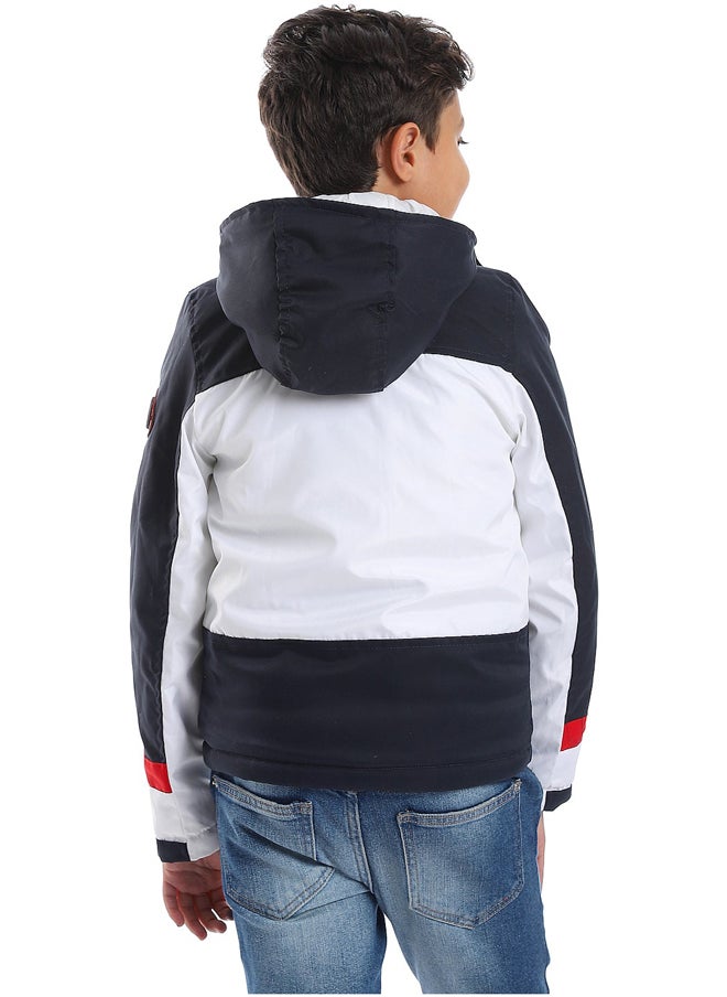 Andora - Quilted Pattern Double Face Waterproof Boys Jacket _ White & Navy Blue - Image 1
