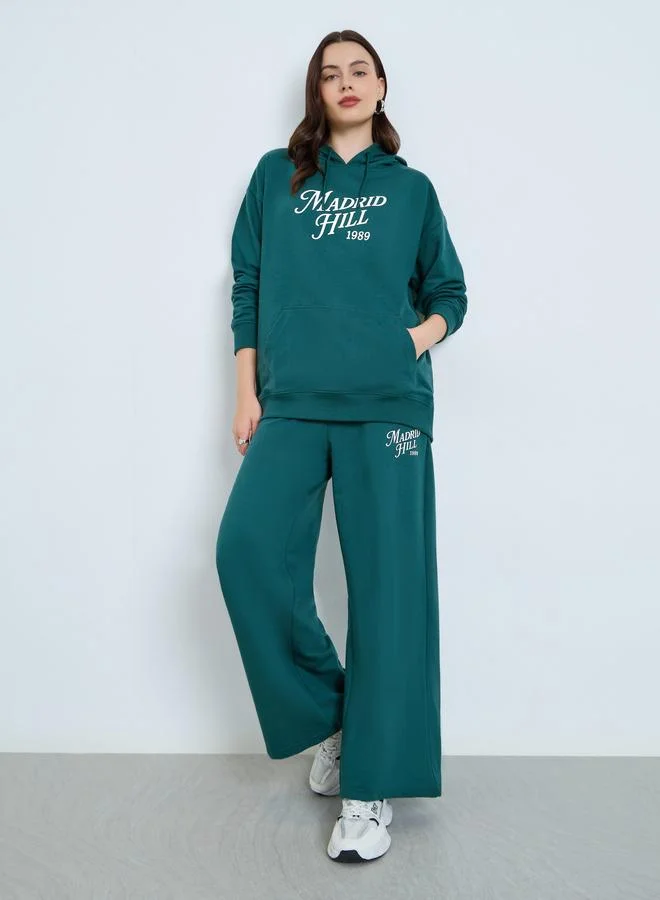 Styli Dark Green Regular Fit Longline Hoodie and Joggers Co-Ords