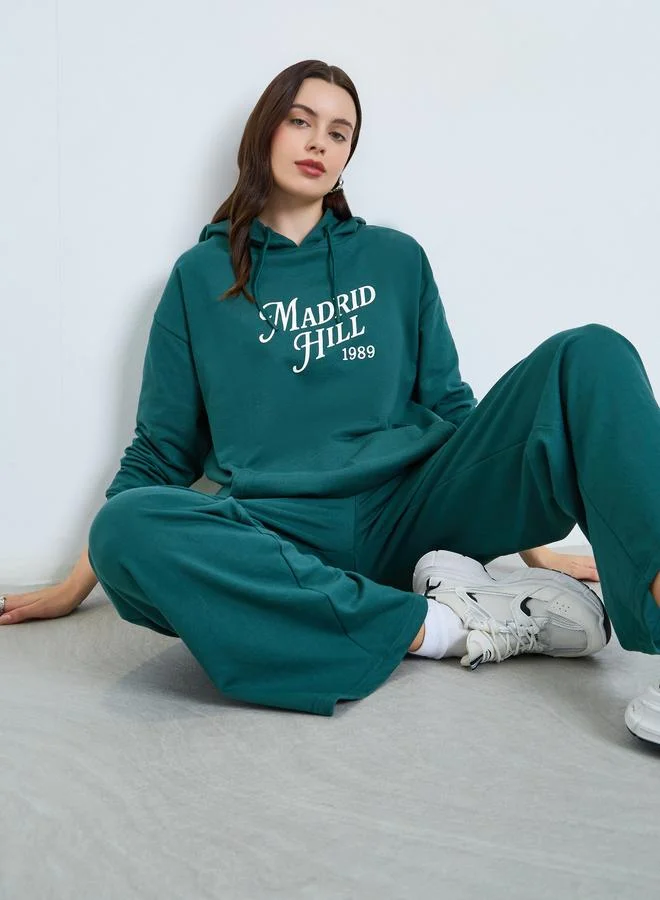 Styli Dark Green Regular Fit Longline Hoodie and Joggers Co-Ords