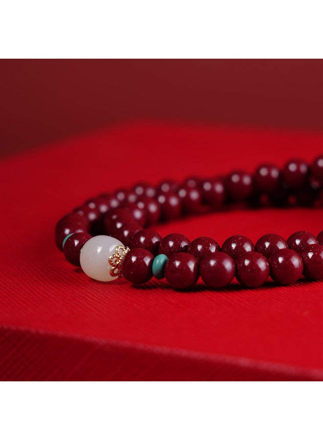 Goddess Renewal】cinnabar And Hetian Jade Bracelet, Cinnabar Original Stone Beaded Bracelet For Girlfriend On Qixi Festival - Image 3