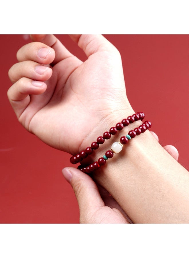 Goddess Renewal】cinnabar And Hetian Jade Bracelet, Cinnabar Original Stone Beaded Bracelet For Girlfriend On Qixi Festival - Image 2