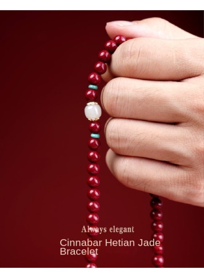 Goddess Renewal】cinnabar And Hetian Jade Bracelet, Cinnabar Original Stone Beaded Bracelet For Girlfriend On Qixi Festival - Image 1