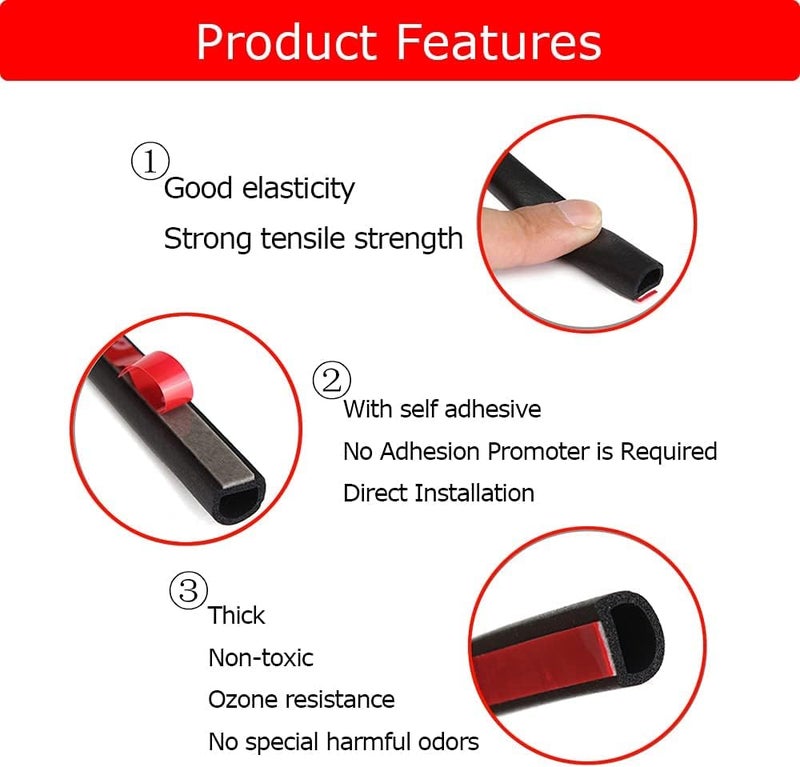Tintvent D-D-Shape Weather Stripping, Rubber Door Seal Soundproofing, Window Seal Strip for Door, Window, Trunk, Engine Cover,0.47" Height X 0.55" Width - Image 3