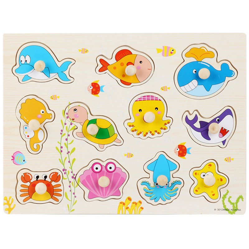 Mushroom Nail Hand-Held Puzzle Children'S Montessori Early Education Wooden Toy Alphanumeric Fruit Shape Cognitive Puzzle - Image 1