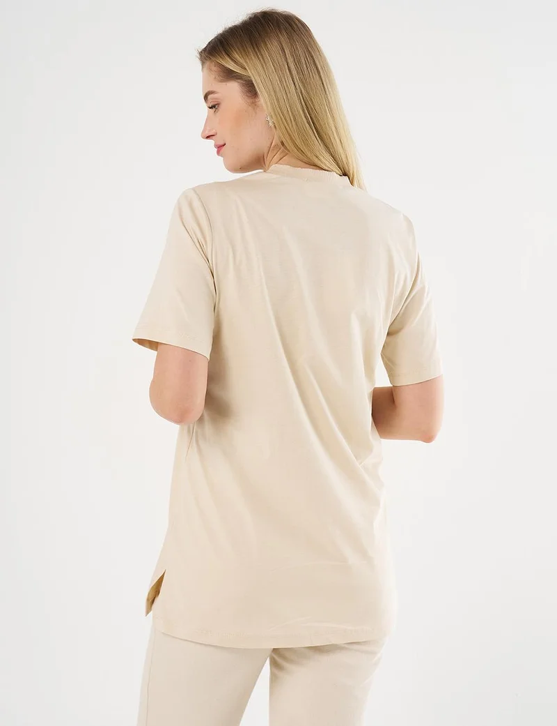 Kayra Slogan Embroidered T-shirt Cream