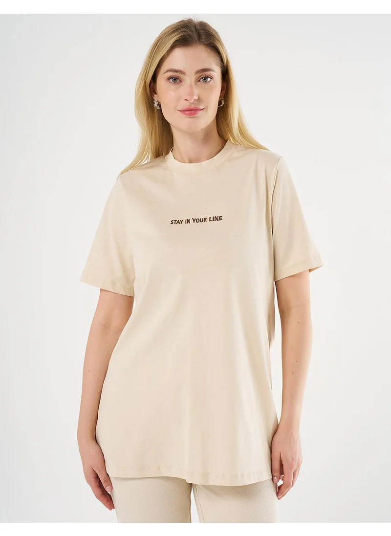 Kayra Slogan Embroidered T-shirt Cream