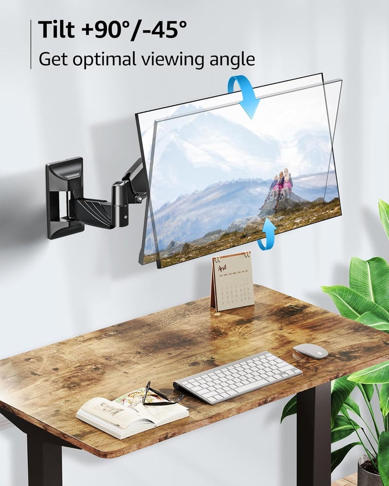 MOUNTUP حامل حائط لشاشة واحدة بحجم 17-32 بوصة، حامل شاشة مثبت على الحائط يدعم عرض 4.4-17.6 رطل، ذراع شاشة غازية، قاعدة VESA لحجم VESA 75x75mm و 100x100mm، أسود - Image 4