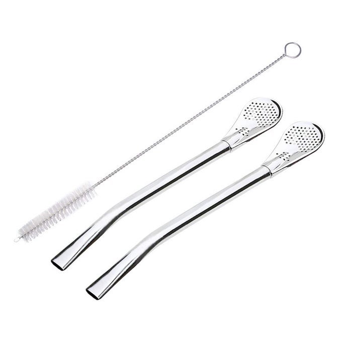 YERBA MATE BOMBILLA GOURD DRINKING FILTER STRAWS 304 FOODGRADE 188 STAINLESS STEEL SET OF 2 WITH CLEANING BRUSH 6 LONG