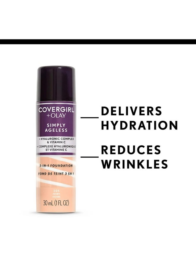 كفر جيرل كريم أساس سائل 3 في 1 من CoverGirl & Olay Simply Ageless، لمسة نهائية غير لامعة، تركيبة حمض الهيالورونيك وفيتامين سي، خالٍ من القسوة، لون بيج طبيعي، عبوة واحدة  - Image 3