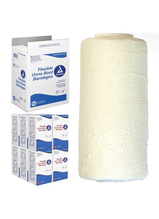 Dynarex Dynarex 3454 Unna Boot Bandage, Individually Packaged, Provides Customized Compression, With Zinc Oxide, Soft Cast, 4" x 10 Yard, Pack of 12  - Image 1