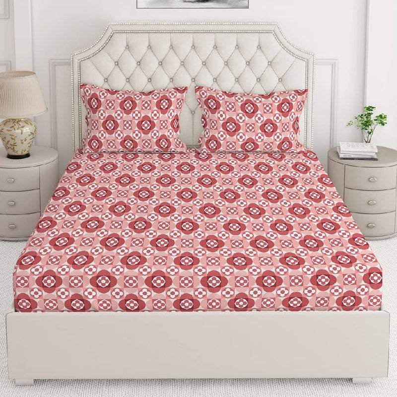 Layers Firenze 100 Cotton Bedsheet Set for All Seasons Lightweight Moisture Absorbent Machine Washable Easy to Care Gift for Housewarming More 140 TC Queen Size Red