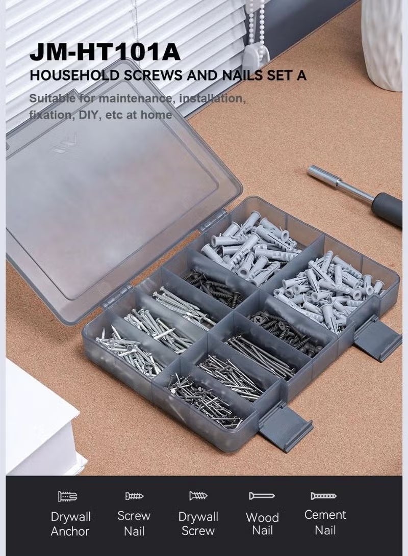 JIMIHOME 570-Piece Screws and Nails Set with Organizer Box - Plastic Organizer for Home or Office, Hide Drywall Anchors, Drywall Screws,Screw Nails, Wood Nails, Cement Nails (Gray) - Image 3