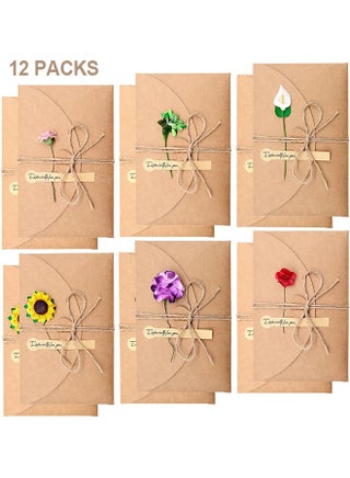 12 Packs Dried Flowers Greeting Card with Envelopes, Brown Retro Kraft Holiday Gift Card, DIY Invitation Wish Card Note Card Thank You Card for Birthday - pzsku/ZB90022698BBA8FD961CEZ/45/_/1719043487/9700f22e-0e9f-4173-93f5-6966f085d910
