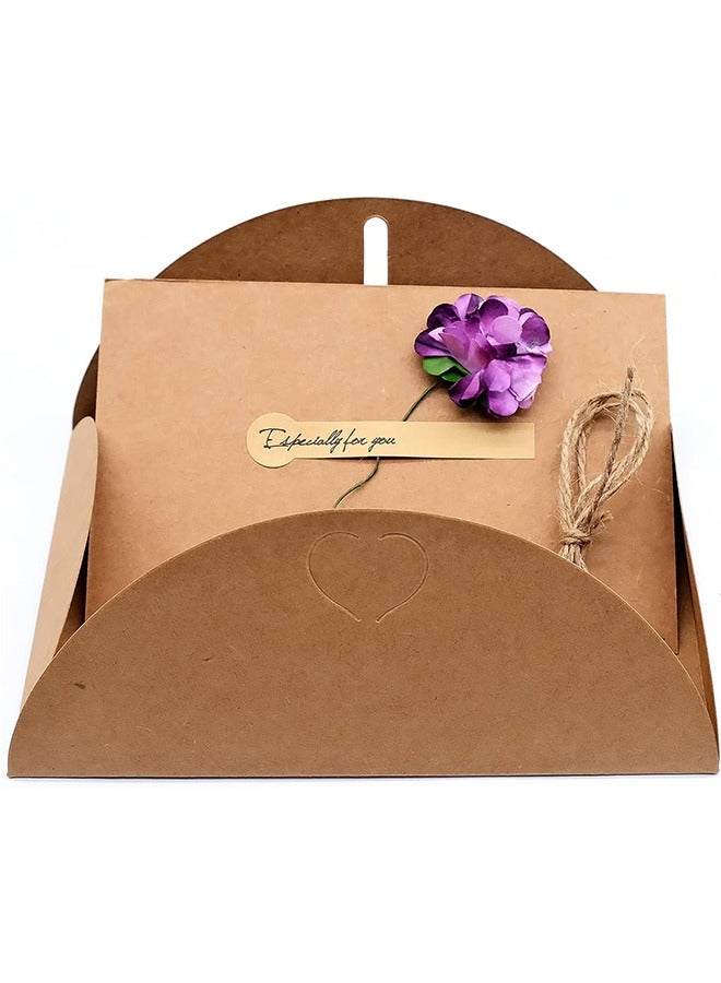 12 Packs Dried Flowers Greeting Card with Envelopes, Brown Retro Kraft Holiday Gift Card, DIY Invitation Wish Card Note Card Thank You Card for Birthday