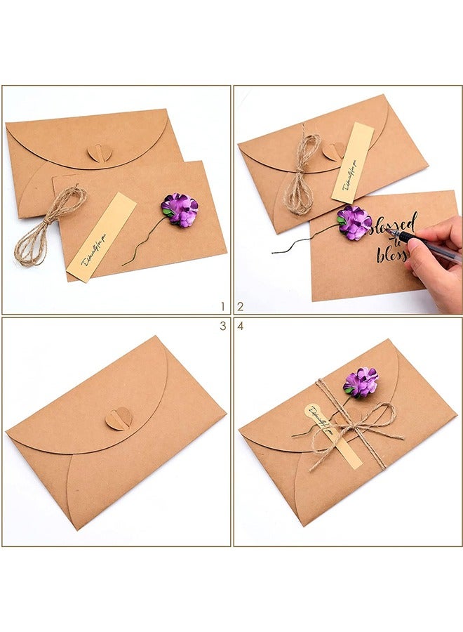 Generic 12 Packs Dried Flowers Greeting Card with Envelopes, Brown Retro Kraft Holiday Gift Card, DIY Invitation Wish Card Note Card Thank You Card for Birthday  - Image 2
