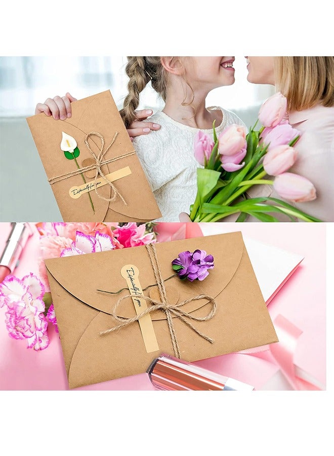 Generic 12 Packs Dried Flowers Greeting Card with Envelopes, Brown Retro Kraft Holiday Gift Card, DIY Invitation Wish Card Note Card Thank You Card for Birthday  - Image 4