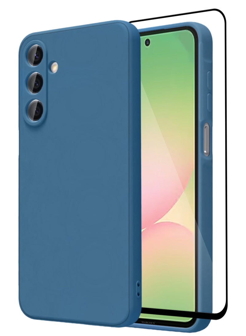 CATANES 2Packs Liquid Silicone Case for Samsung Galaxy A56 Protective Phone Case with Soft Anti-Scratch Microfiber Lining Utra Slim Drop Protection Phone Cover with 3D Screen Protector - Blue - Image 1