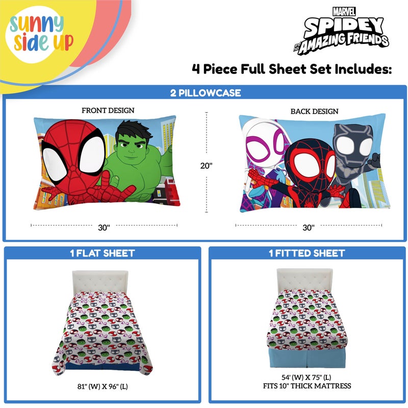 Sunny Side Up Sunny Side Up Spidey & His Amazing Friends Full Sheet Set - 4 Piece Kids Bedding Set includes Pillow Cover - Super Soft Superhero Microfiber Sheets Features Miles Morales & Ghost Spider  - Image 3