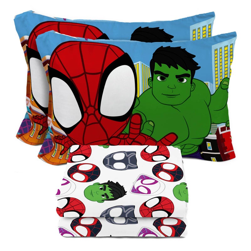 Sunny Side Up Sunny Side Up Spidey & His Amazing Friends Full Sheet Set - 4 Piece Kids Bedding Set includes Pillow Cover - Super Soft Superhero Microfiber Sheets Features Miles Morales & Ghost Spider  - Image 1