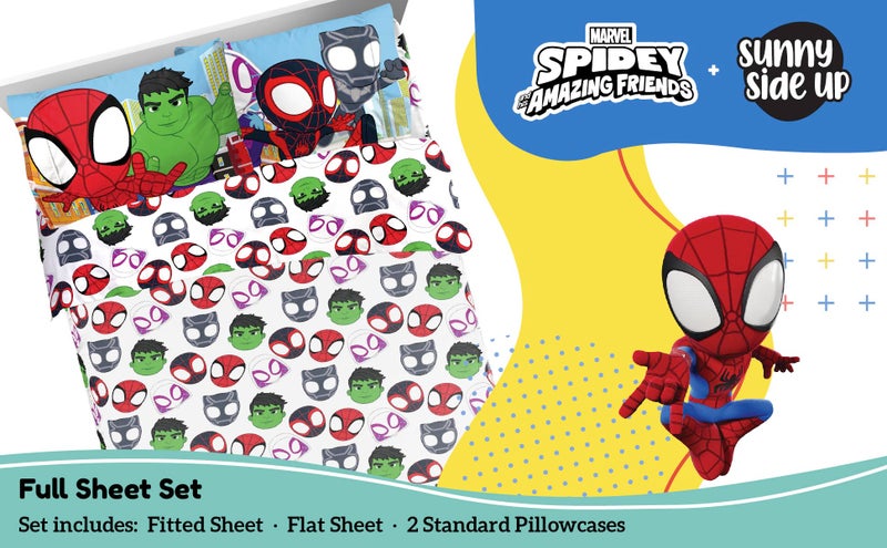 Sunny Side Up Sunny Side Up Spidey & His Amazing Friends Full Sheet Set - 4 Piece Kids Bedding Set includes Pillow Cover - Super Soft Superhero Microfiber Sheets Features Miles Morales & Ghost Spider  - Image 2