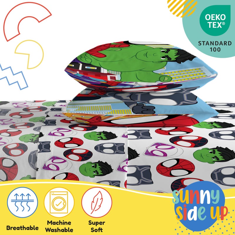 Sunny Side Up Sunny Side Up Spidey & His Amazing Friends Full Sheet Set - 4 Piece Kids Bedding Set includes Pillow Cover - Super Soft Superhero Microfiber Sheets Features Miles Morales & Ghost Spider  - Image 4