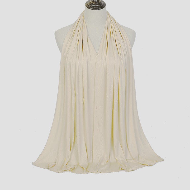 Cross-border solid color rayon sweat cloth ethnic women scarf mercerized cotton jersey headscarf long scarf wholesale 22# beige 