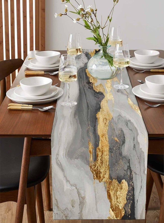 PIEPLE Marble Grey Gold Table Runner-Cotton Linen- 48 Inch Holiday Dresser Scarves, Abstract Modern Gradient Vintage Art Tablerunner for Kitchen Coffee/Dining Bedroom Living Room Dinner Scarf Décor 13x48 - Image 4