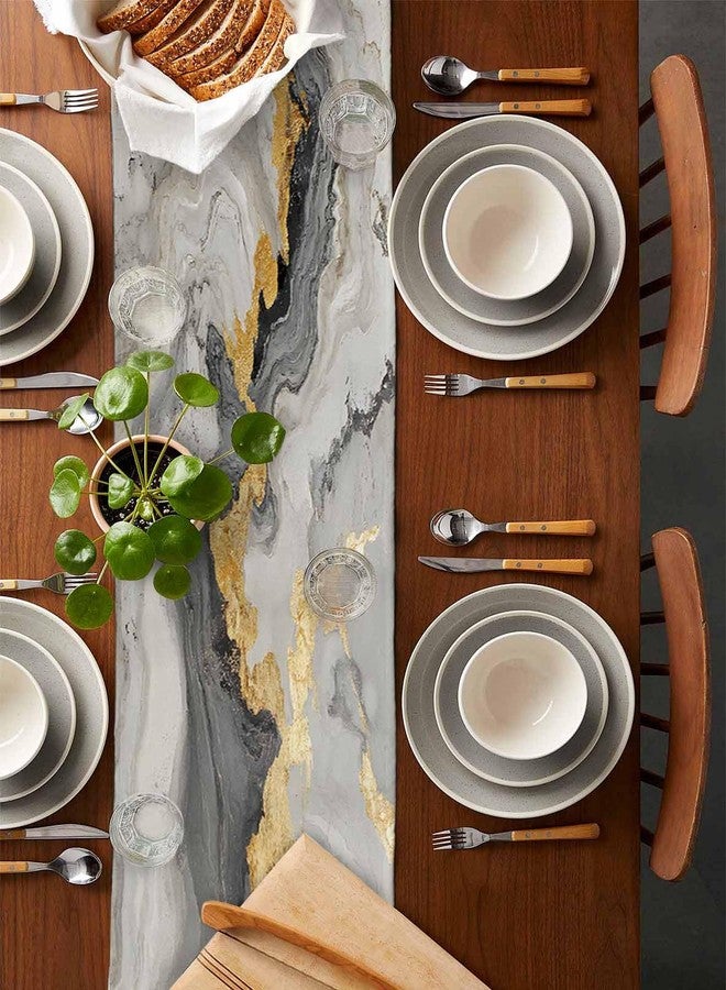 PIEPLE Marble Grey Gold Table Runner-Cotton Linen- 48 Inch Holiday Dresser Scarves, Abstract Modern Gradient Vintage Art Tablerunner for Kitchen Coffee/Dining Bedroom Living Room Dinner Scarf Décor 13x48 - Image 2