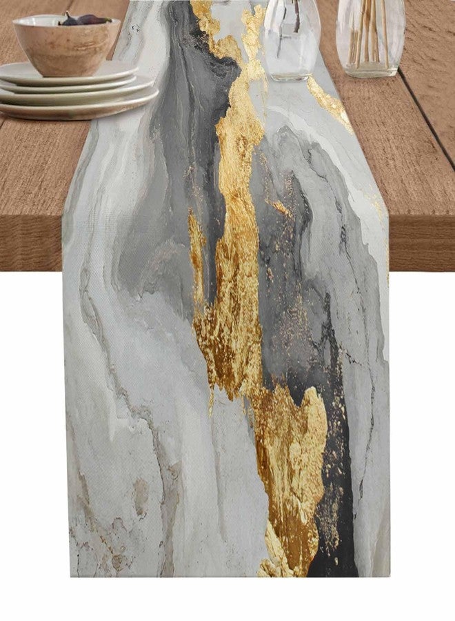 PIEPLE Marble Grey Gold Table Runner-Cotton Linen- 48 Inch Holiday Dresser Scarves, Abstract Modern Gradient Vintage Art Tablerunner for Kitchen Coffee/Dining Bedroom Living Room Dinner Scarf Décor 13x48 - Image 1