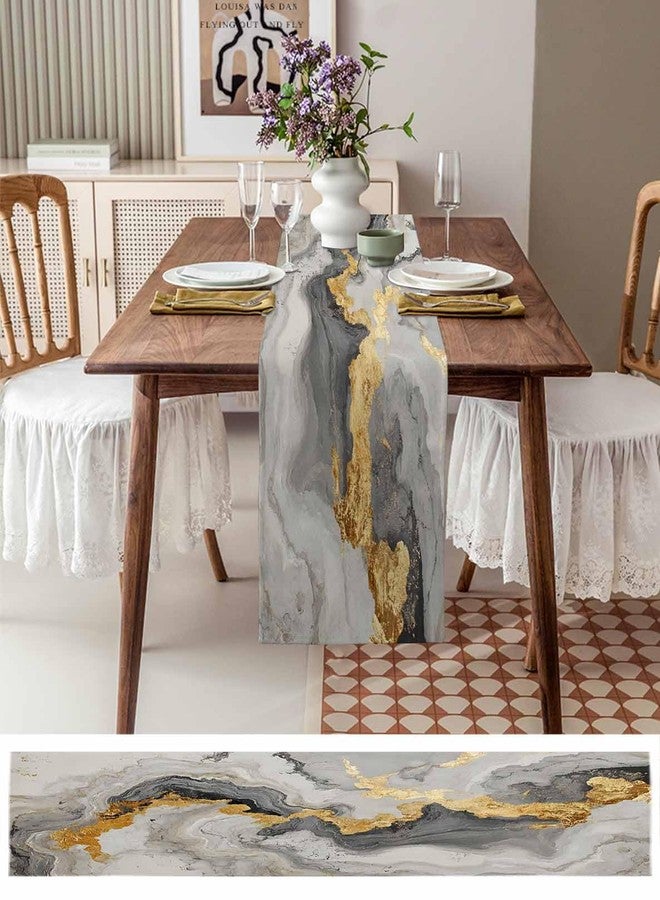 PIEPLE Marble Grey Gold Table Runner-Cotton Linen- 48 Inch Holiday Dresser Scarves, Abstract Modern Gradient Vintage Art Tablerunner for Kitchen Coffee/Dining Bedroom Living Room Dinner Scarf Décor 13x48 - Image 3