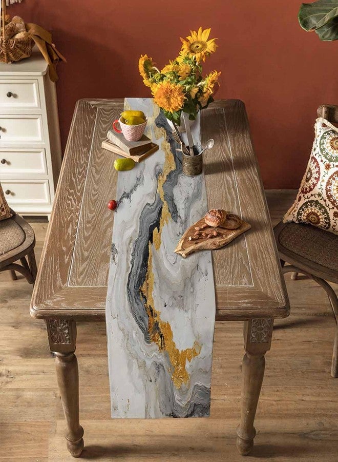 PIEPLE Marble Grey Gold Table Runner-Cotton Linen- 48 Inch Holiday Dresser Scarves, Abstract Modern Gradient Vintage Art Tablerunner for Kitchen Coffee/Dining Bedroom Living Room Dinner Scarf Décor 13x48 - Image 5