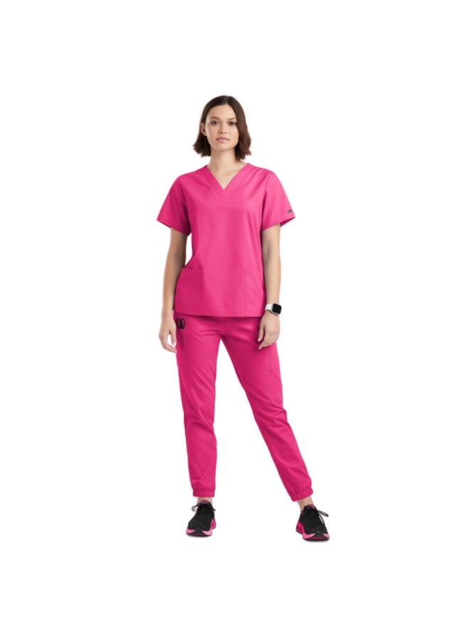 Loquat Womens Medical Scrubs Set Medical Uniform Set Rose Red - Image 1