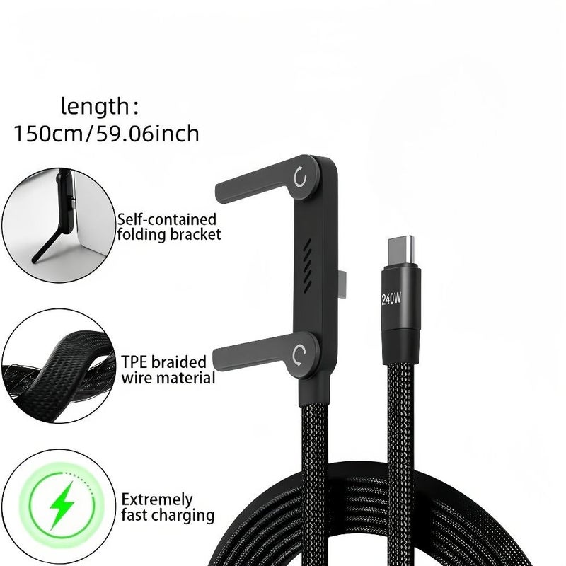 2 In 1 USB C Foldable Stand Charging Cable 240W Ultra Fast For iPhone 15 17 - Image 4