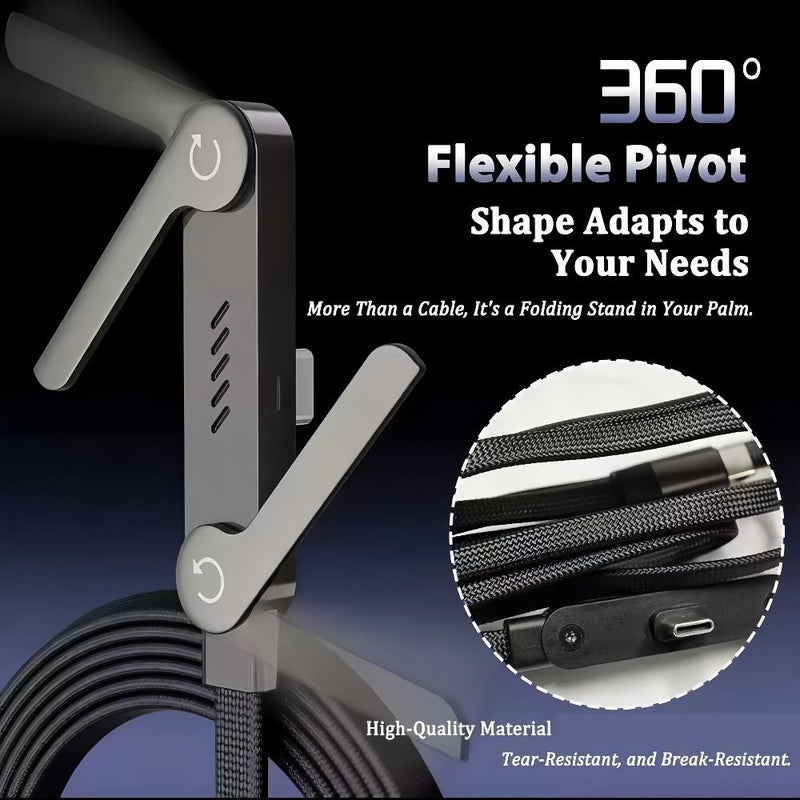 2 In 1 USB C Foldable Stand Charging Cable 240W Ultra Fast For iPhone 15 17 - Image 5