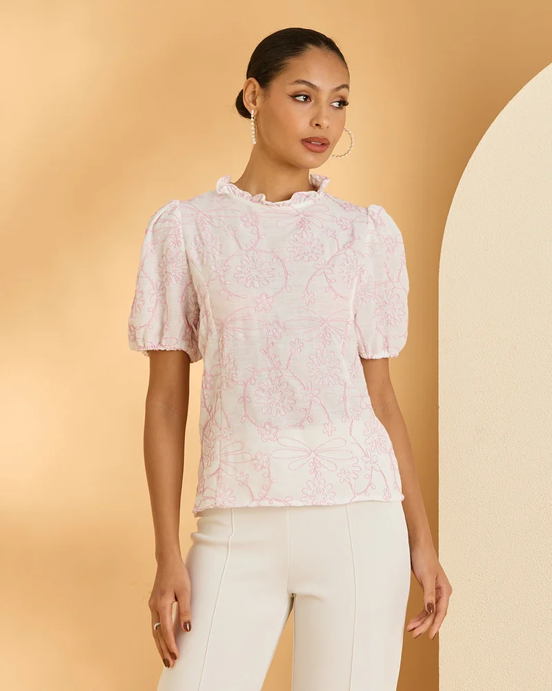 Redtag Women White Embroidered Blouse