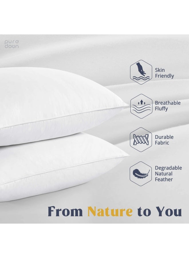 puredown Goose Down Feather White Pillow Inserts 100 Egyptian Cotton Fabric Cover Bed Pillows Set Of 2 King Size - Image 2