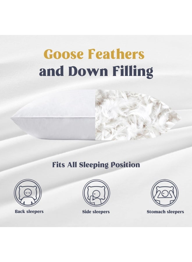 puredown Goose Down Feather White Pillow Inserts 100 Egyptian Cotton Fabric Cover Bed Pillows Set Of 2 King Size - Image 3