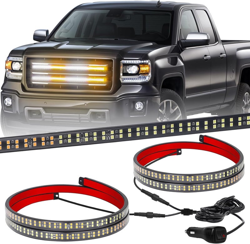XRIDONSEN 2PCS 24 inch Truck Grill Strobe Lights Strip 288 LED Emergency Tailgate/Rear window/Grille Lights Amber White Flashing Warning Caution Safety Lights for Tow Plow Trucks Construction Vehicles - Image 1