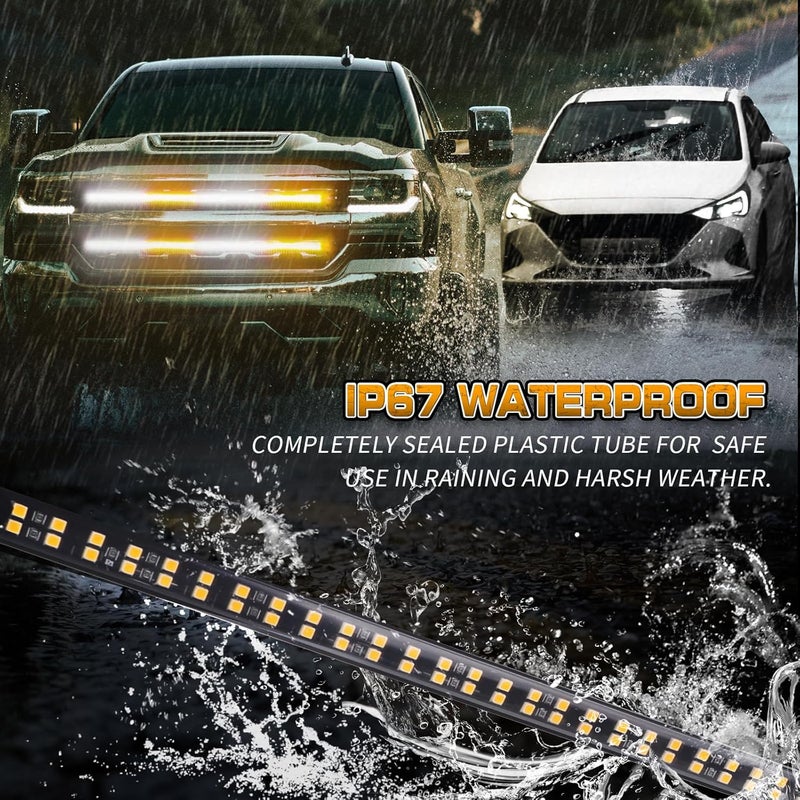 XRIDONSEN 2PCS 24 inch Truck Grill Strobe Lights Strip 288 LED Emergency Tailgate/Rear window/Grille Lights Amber White Flashing Warning Caution Safety Lights for Tow Plow Trucks Construction Vehicles - Image 3