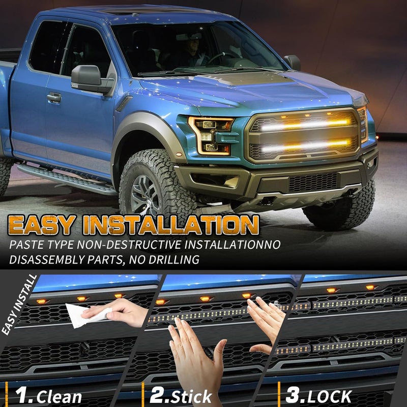 XRIDONSEN 2PCS 24 inch Truck Grill Strobe Lights Strip 288 LED Emergency Tailgate/Rear window/Grille Lights Amber White Flashing Warning Caution Safety Lights for Tow Plow Trucks Construction Vehicles - Image 5