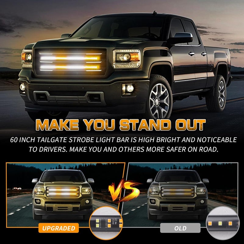 XRIDONSEN 2PCS 24 inch Truck Grill Strobe Lights Strip 288 LED Emergency Tailgate/Rear window/Grille Lights Amber White Flashing Warning Caution Safety Lights for Tow Plow Trucks Construction Vehicles - Image 2