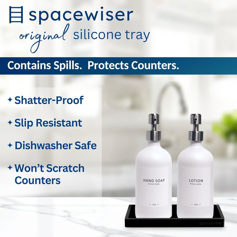Spacewiser صينية سطح العمل وصينية الزينة من سبيس وايزر - صغيرة 7.7 بوصة صينية موزع الصابون السيليكون، صينية حمام مرنة غير قابلة للكسر، صينية حوض المطبخ لزجاجات الصابون، صينية الخواتم والحلي والمفاتيح، صينية السيليكون الأصلية - Image 2