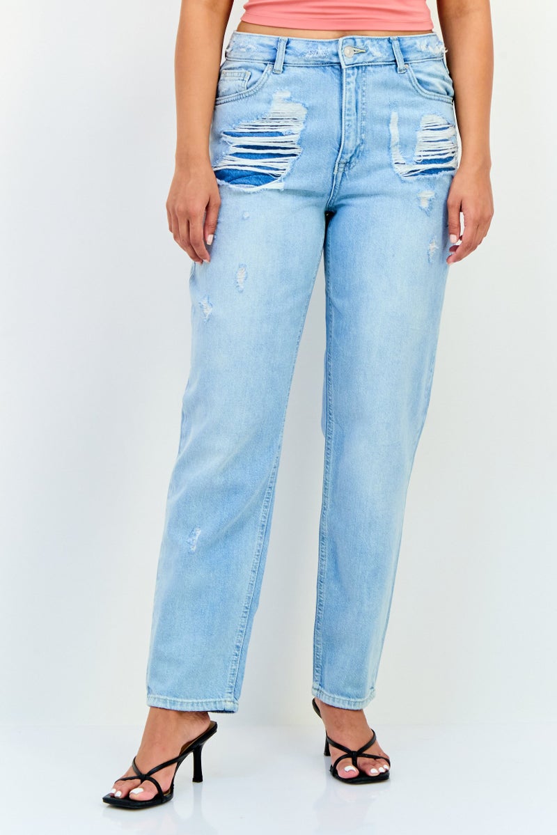 Cropp Women Regular Fit Low Waist Rip No Stretch Jeans, Wash Blue - Image 1